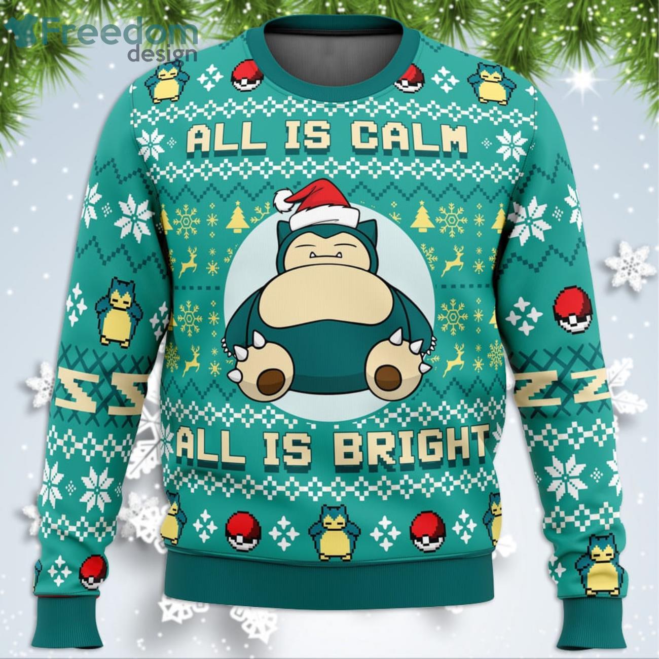 All Is Calm All Bright Snorlax Pokemon Funny Christmas Gift Ugly Christmas Sweater Product Photo 1 All Is Calm All Bright Snorlax Pokemon Funny Christmas Gift Ugly Christmas Sweater Product Photo 1