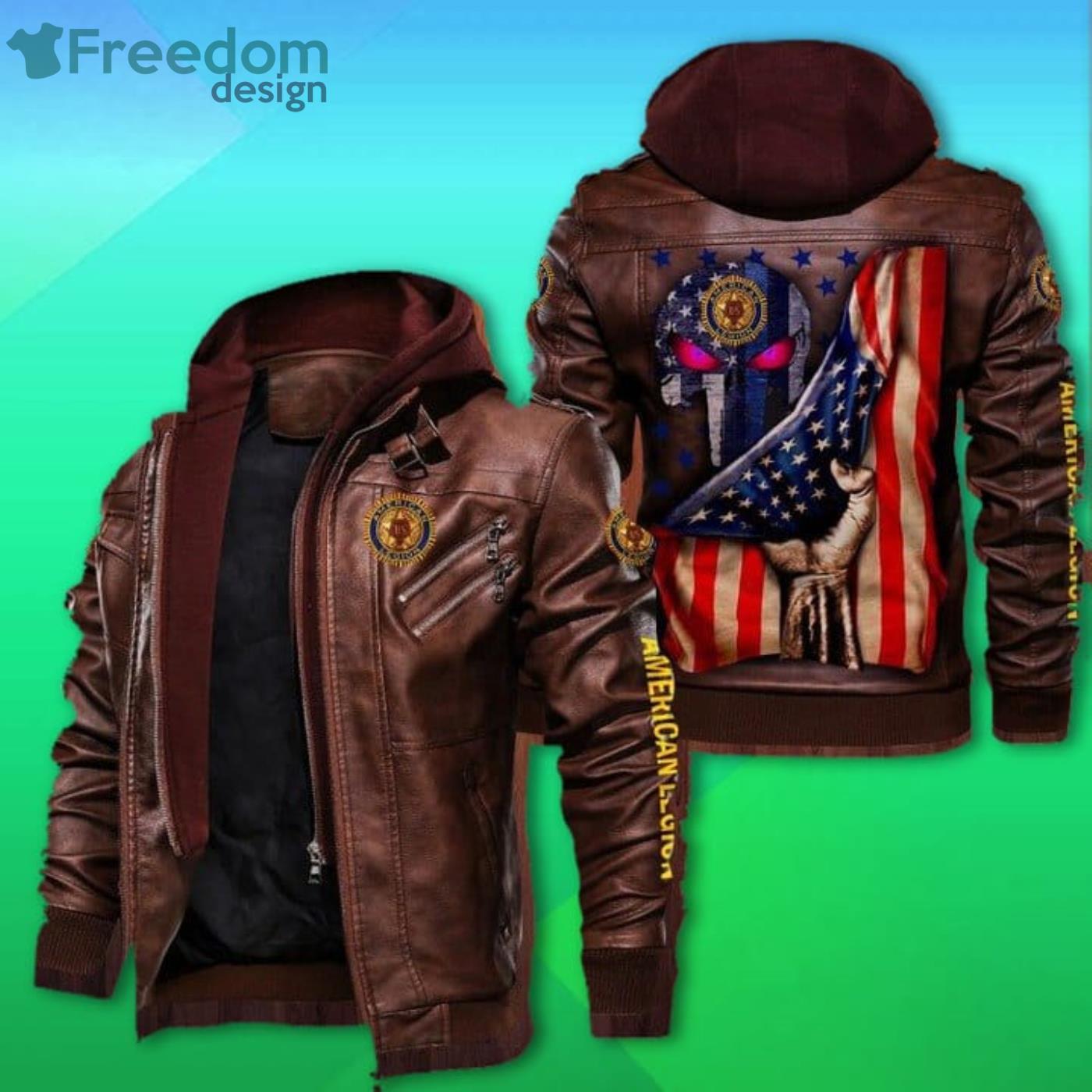 American Legion Punisher Skull 2D Leather Jacket Product Photo 2