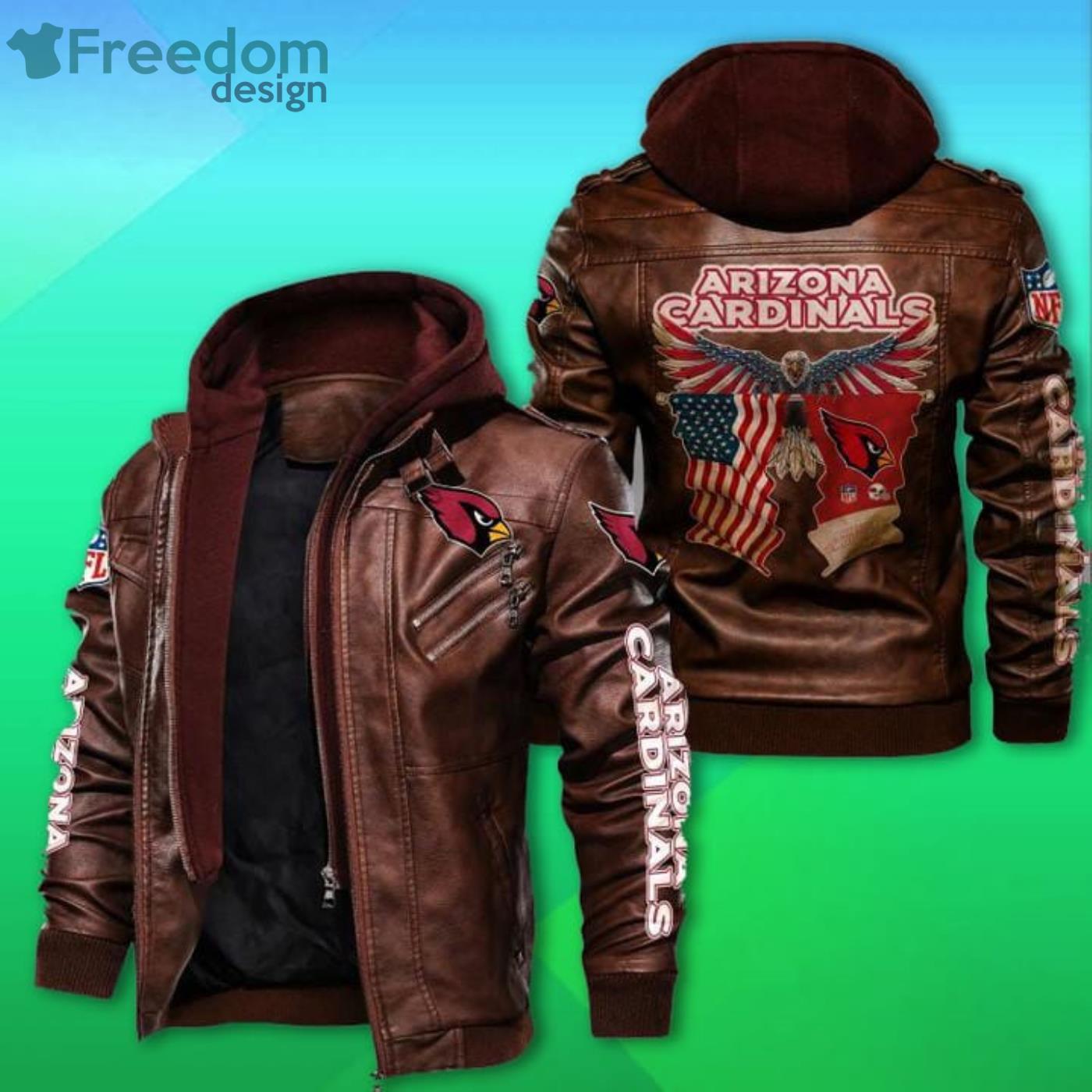 Arizona Cardinals Bald Eagle American Flag 2D Leather Jacket Product Photo 2