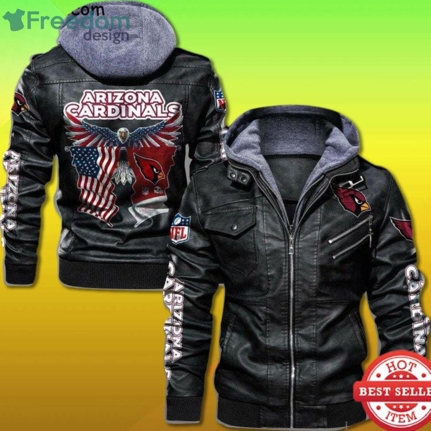 Arizona Cardinals Bald Eagle American Flag 2D Leather Jacket Product Photo 1 Arizona Cardinals Bald Eagle American Flag 2D Leather Jacket Product Photo 1