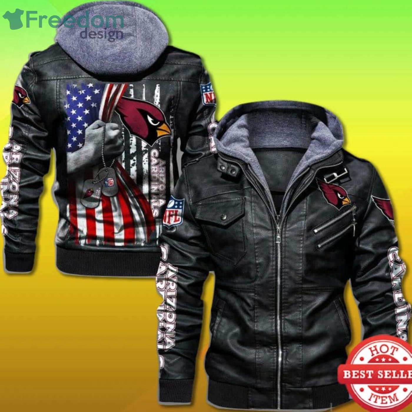 Arizona Cardinals Military Dog Tag 2D Leather Jacket Product Photo 1 Arizona Cardinals Military Dog Tag 2D Leather Jacket Product Photo 1