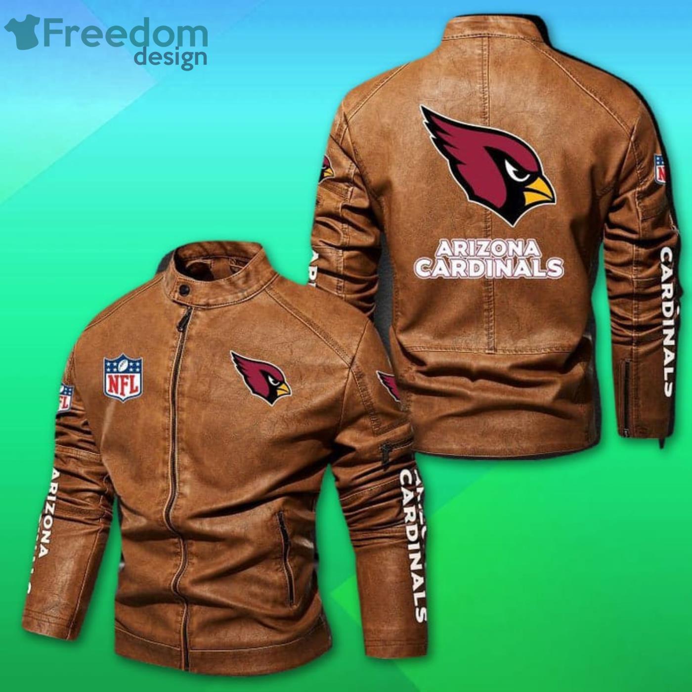 Arizona Cardinals Logo NFL Brown Black Leather Jacket - Freedomdesign