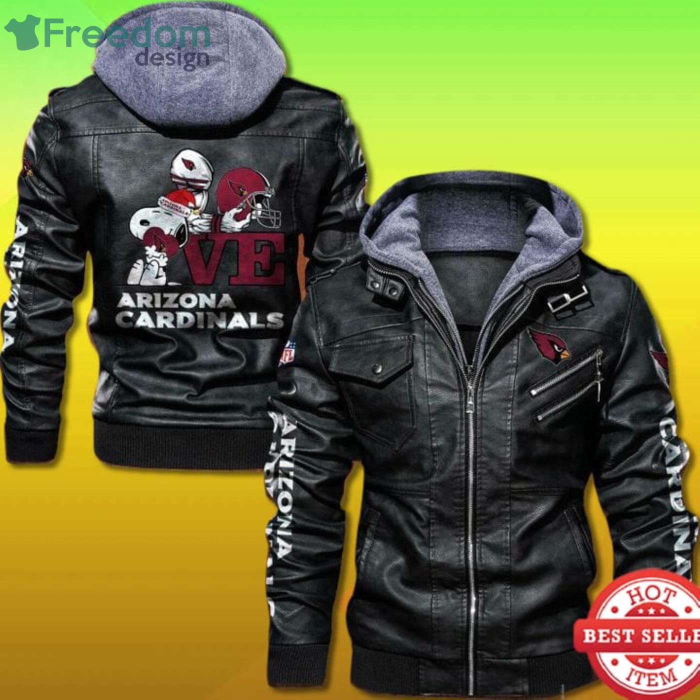 Arizona Cardinals Snoopy 2D Leather Jacket Product Photo 1 Arizona Cardinals Snoopy 2D Leather Jacket Product Photo 1