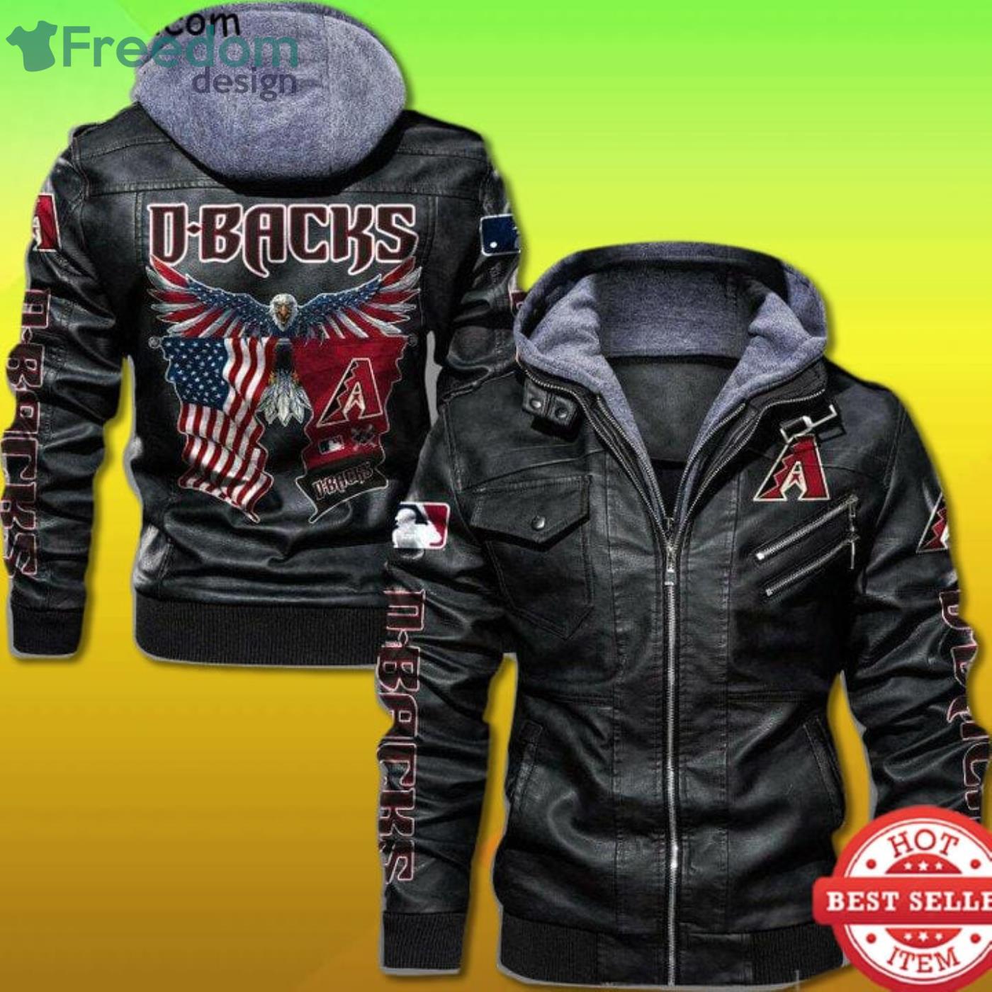 Arizona Diamondbacks Bald Eagle American Flag 2D Leather Jacket Product Photo 1 Arizona Diamondbacks Bald Eagle American Flag 2D Leather Jacket Product Photo 1