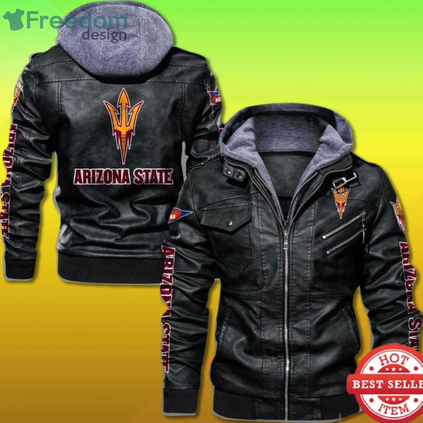 Arizona State Sun Devils Football 2D Leather Jacket Product Photo 1 Arizona State Sun Devils Football 2D Leather Jacket Product Photo 1