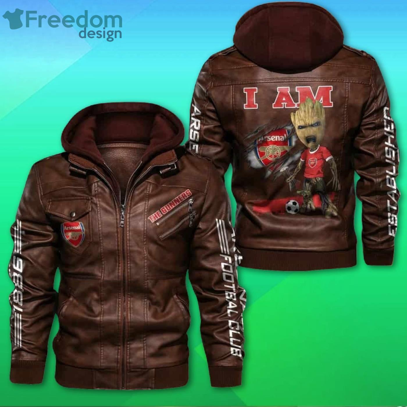Arsenal FC Baby Groot Hooded 2D Leather Jacket Product Photo 2