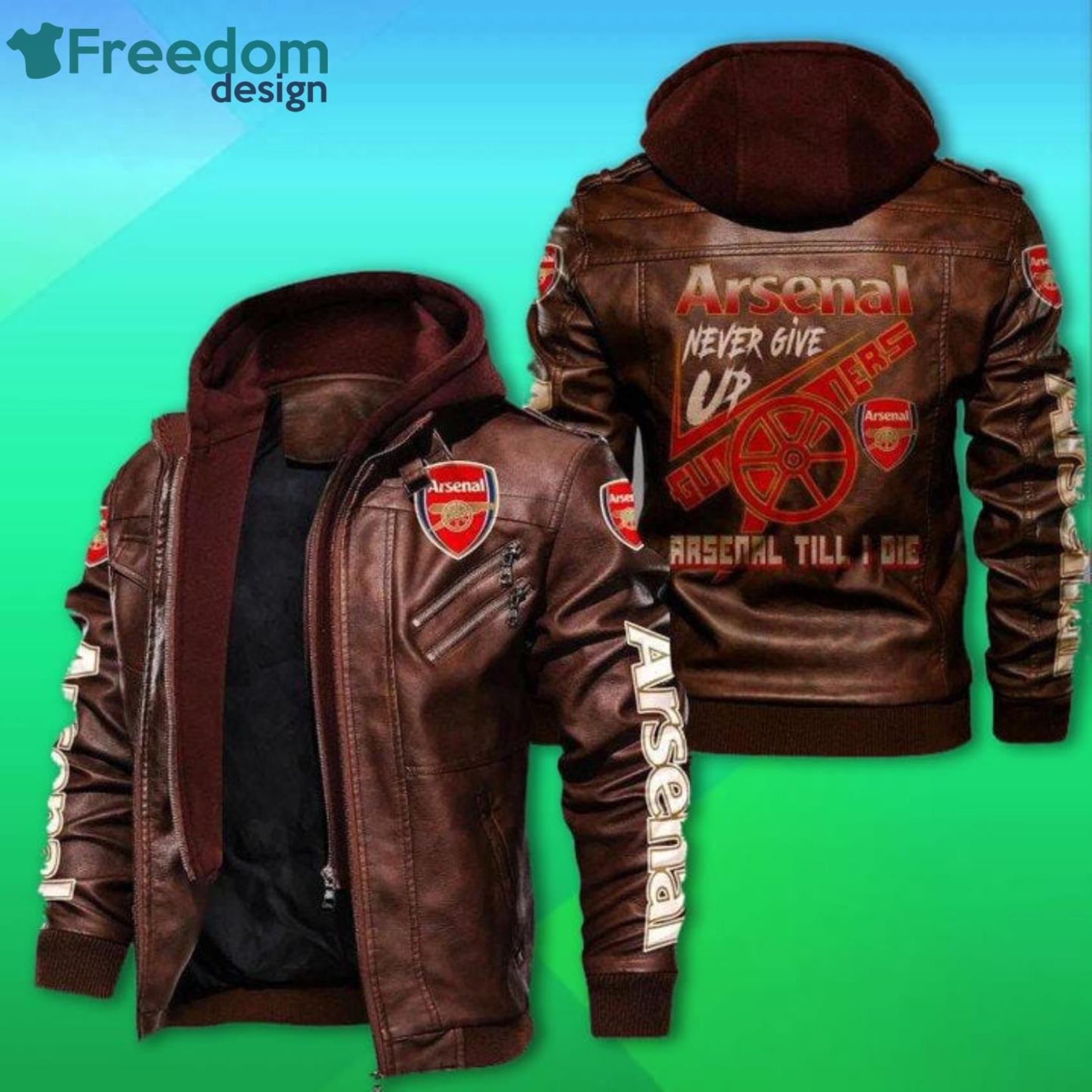 Arsenal Never Give Up 2D Leather Jacket Product Photo 2