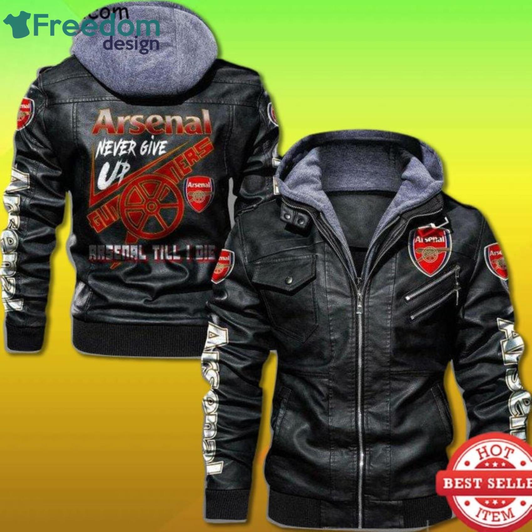 Arsenal Never Give Up 2D Leather Jacket Product Photo 1 Arsenal Never Give Up 2D Leather Jacket Product Photo 1