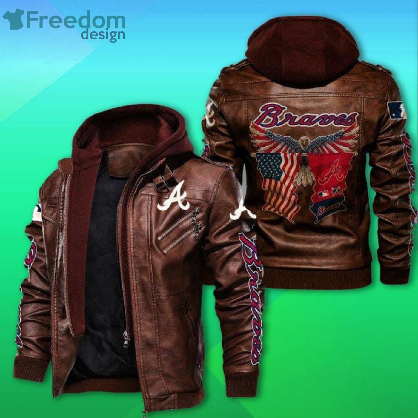 Atlanta Braves Bald Eagle American Flag 2D Leather Jacket Product Photo 2