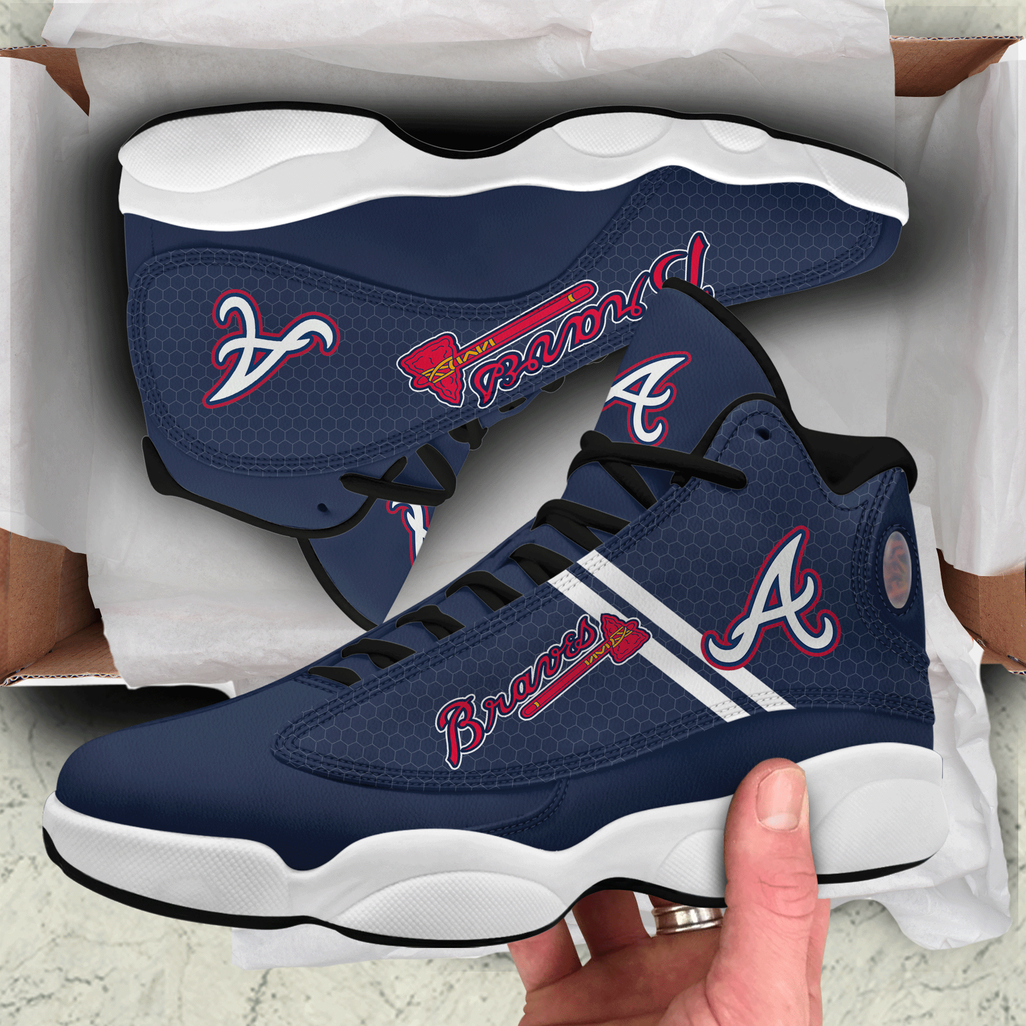 Atlanta Braves Navy Blue Air Jordan 13 Shoes For Fans Product Photo 2