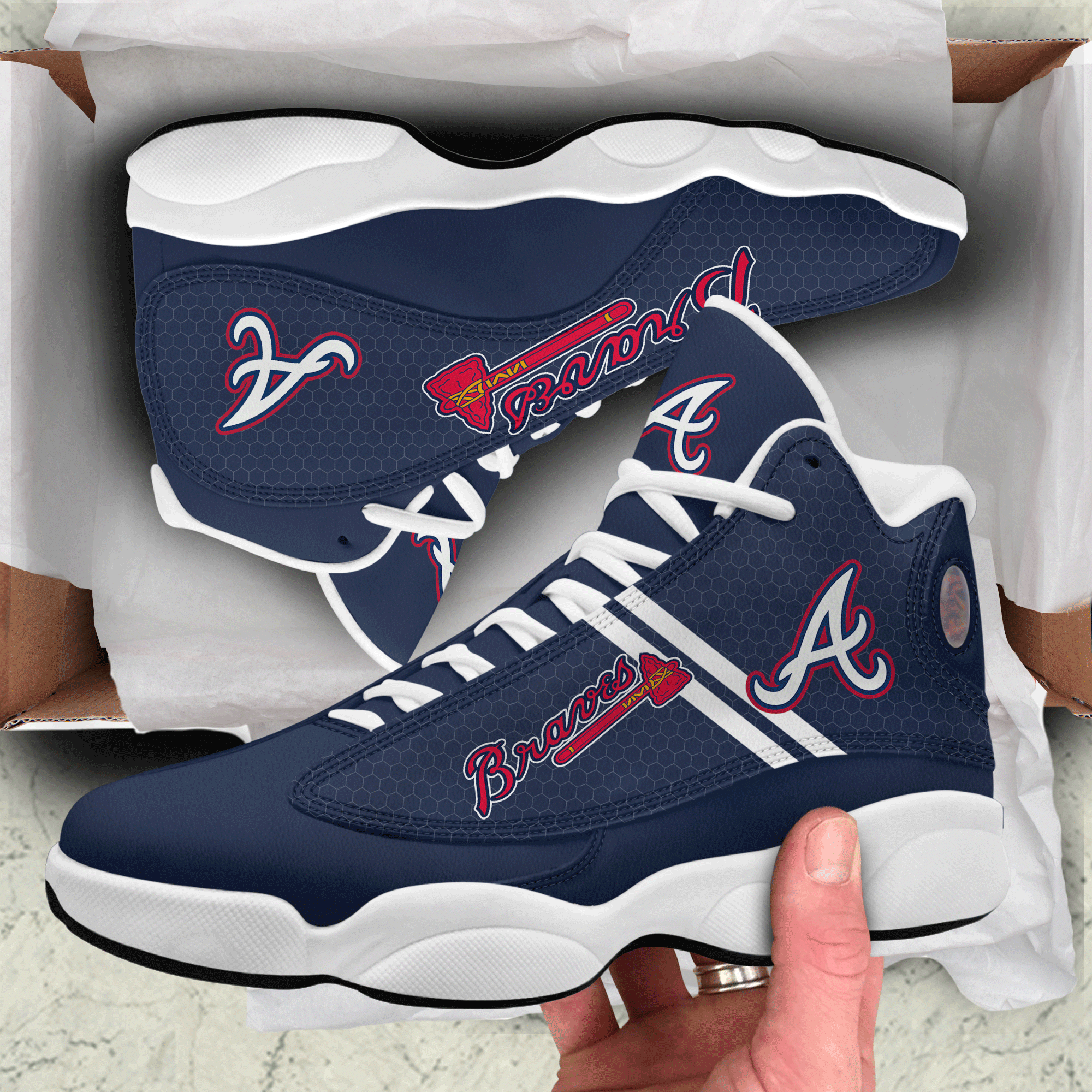 Atlanta Braves Navy Blue Air Jordan 13 Shoes For Fans Product Photo 1