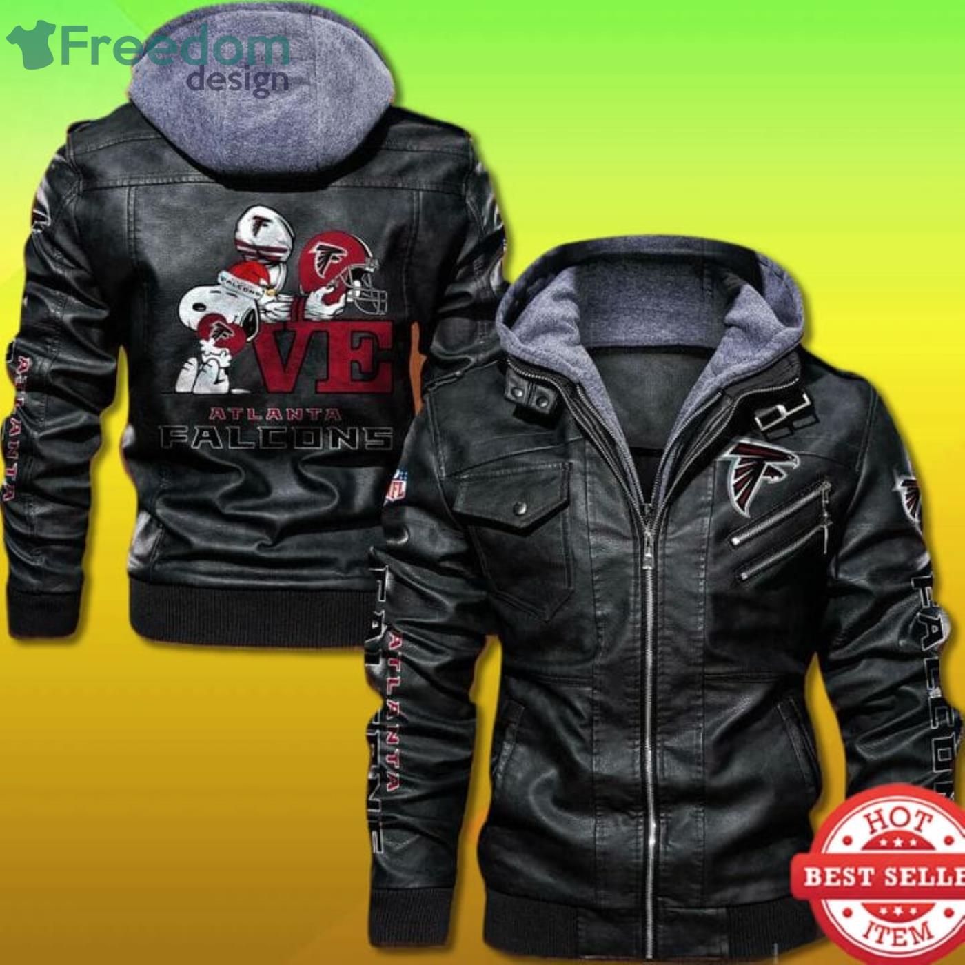 Atlanta Falcons Snoopy 2D Leather Jacket Product Photo 1 Atlanta Falcons Snoopy 2D Leather Jacket Product Photo 1