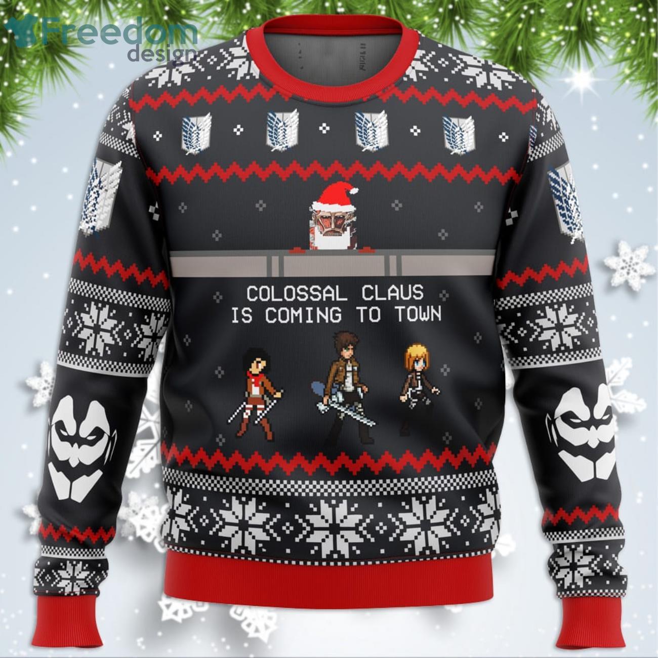 Attack On Titan Colossal Claus Funny Christmas Gift Ugly Christmas Sweater Product Photo 1 Attack On Titan Colossal Claus Funny Christmas Gift Ugly Christmas Sweater Product Photo 1