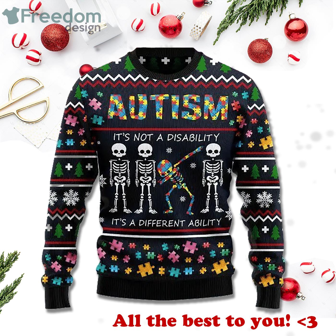 AutismIt's Not A Disability It's A Different Ability Christmas Ugly Sweater Product Photo 1