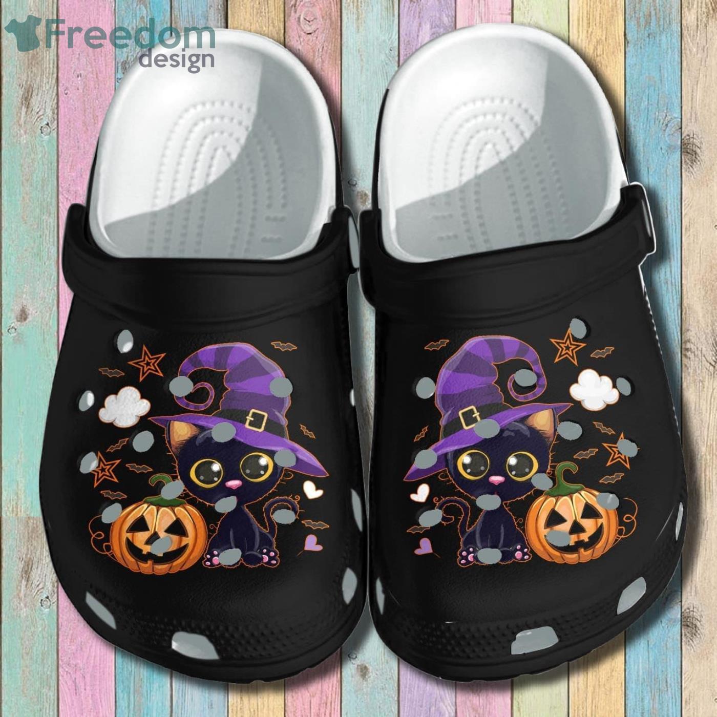 Black Cat And Pumpkin Halloween Clog Shoes For Men And Women Product Photo 1