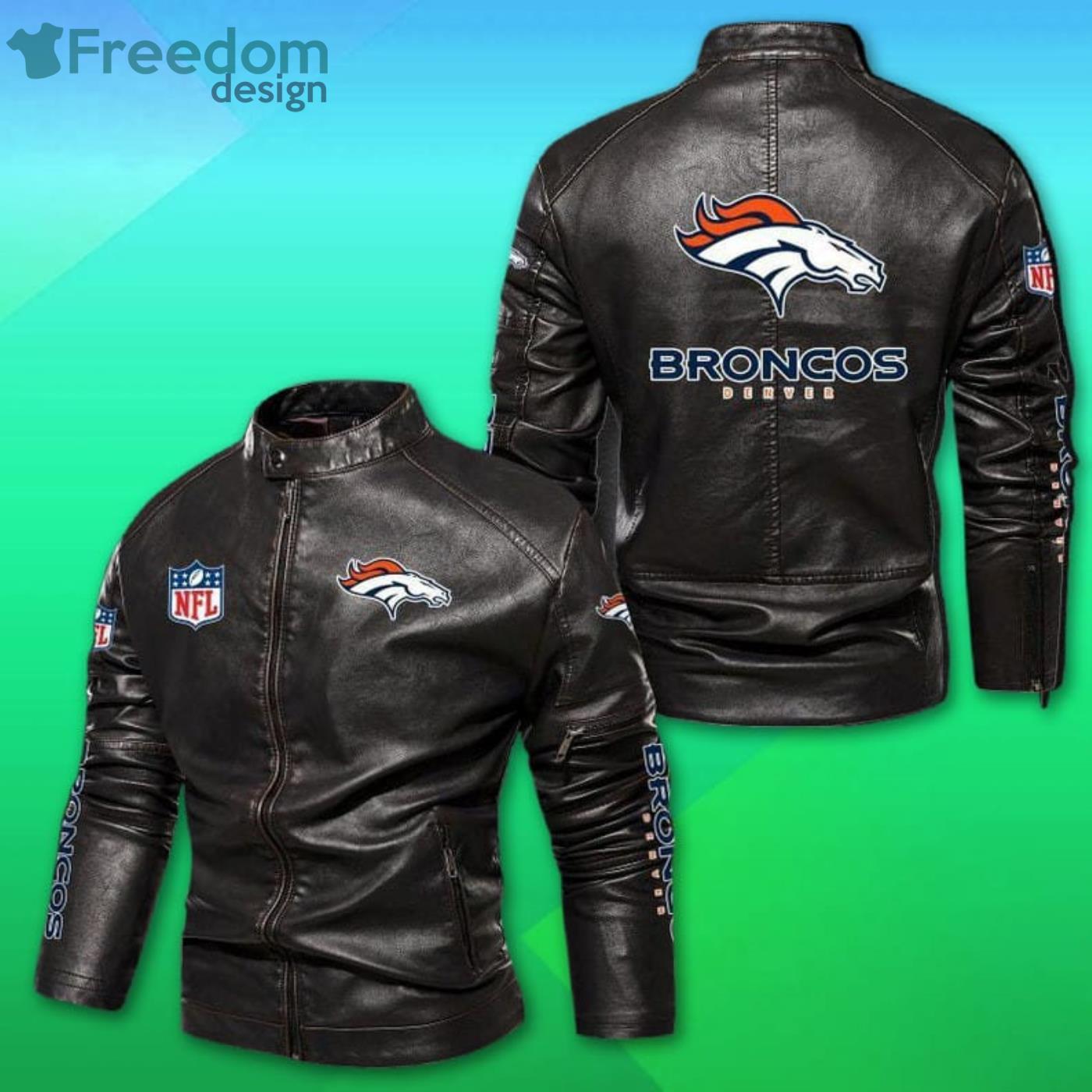 NFL Denver Broncos Fur Collar Leather Jacket Mens - Freedomdesign