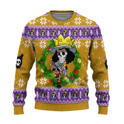 Brook One Piece Anime Ugly Christmas Sweater Xmas Gift - AOP Sweater - Yellow