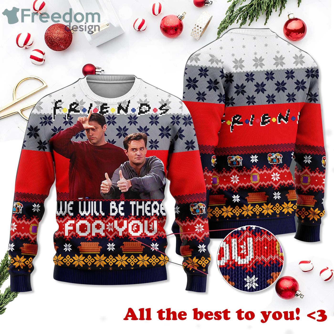 Chandler Bing Joey Tribbiani Friends Knit Ugly Christmas Sweater Product Photo 2