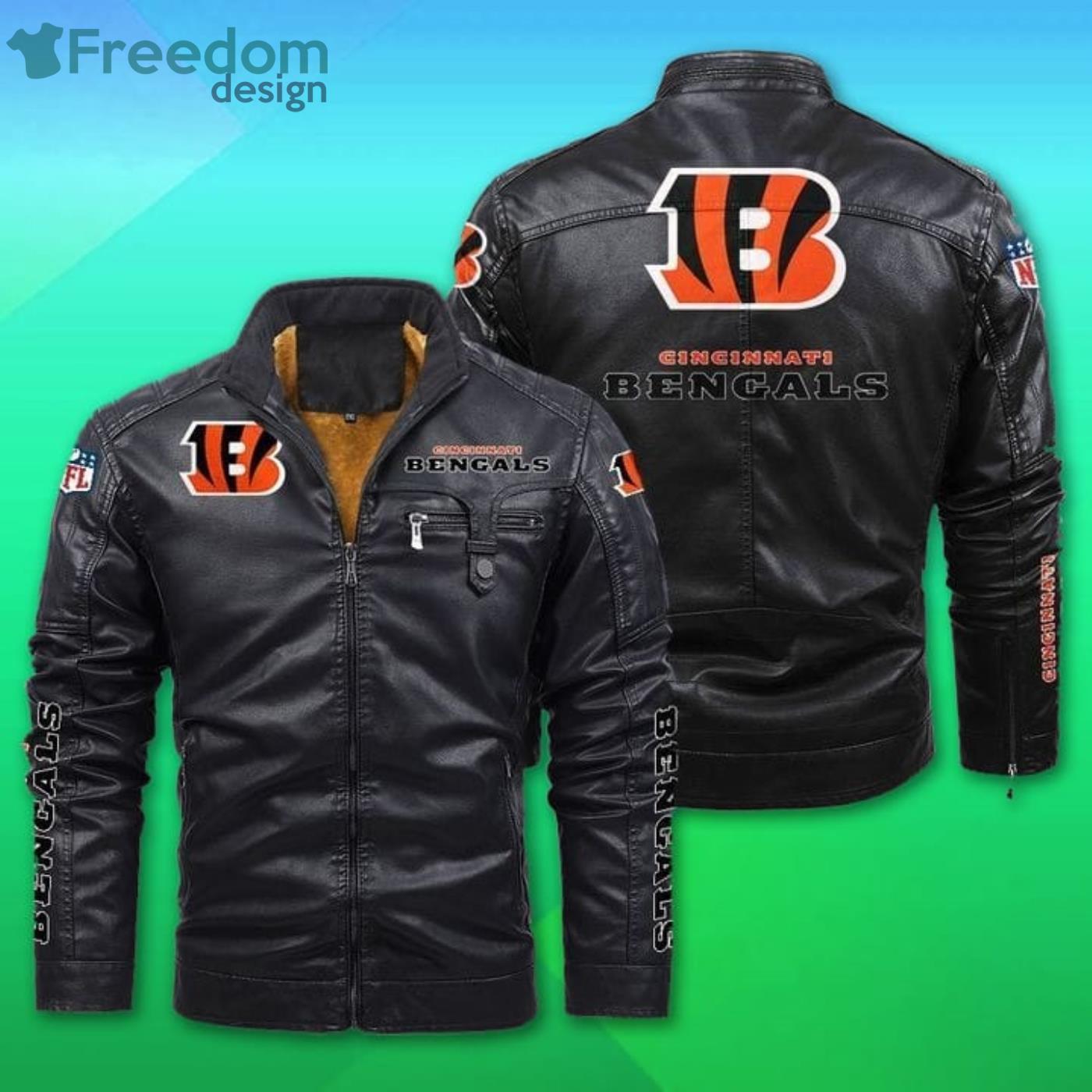 Cincinnati Bengals NFL Motor Fleece Leather Jacket