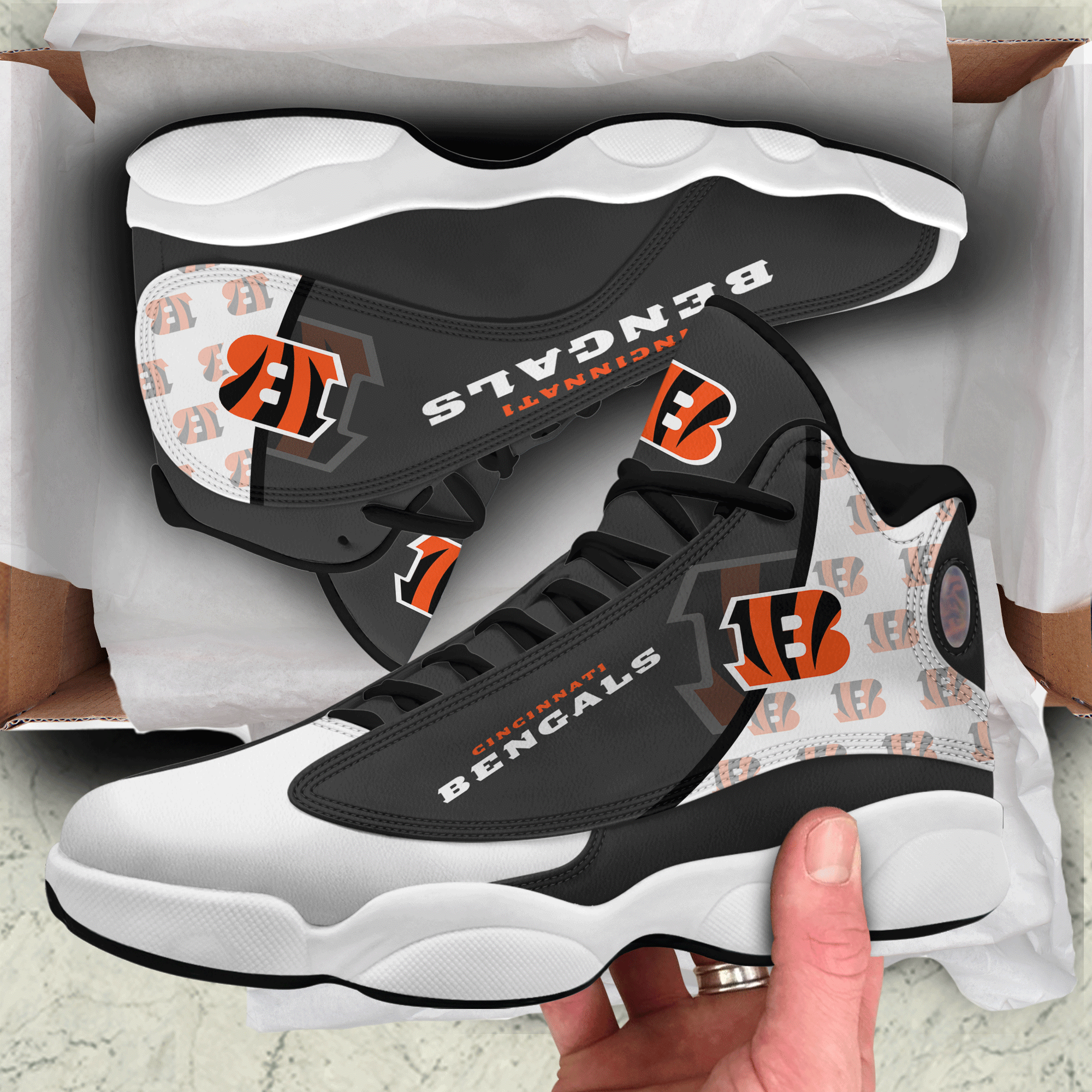 Cincinnati Bengals Camo Pattern Air Jordan 13 Shoes For Fans