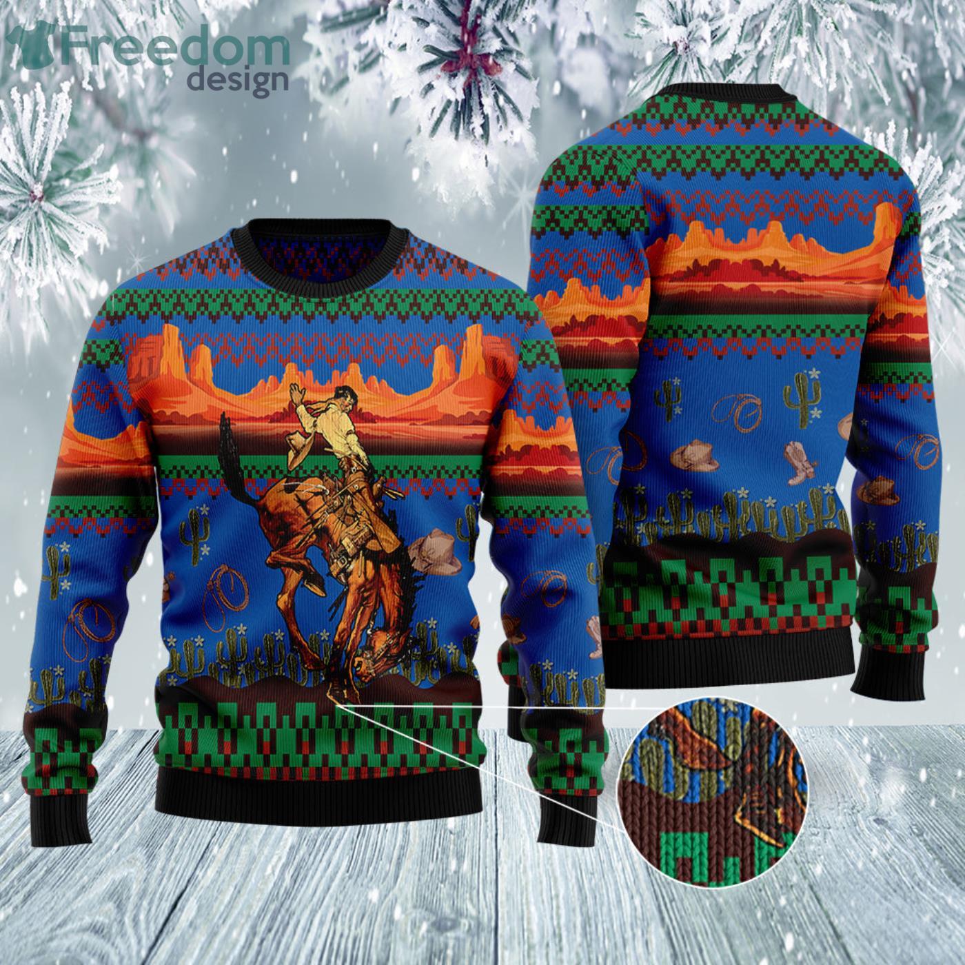 Western Cowboys Santa Claus Ugly Christmas Sweater Pattern Sweatshirt