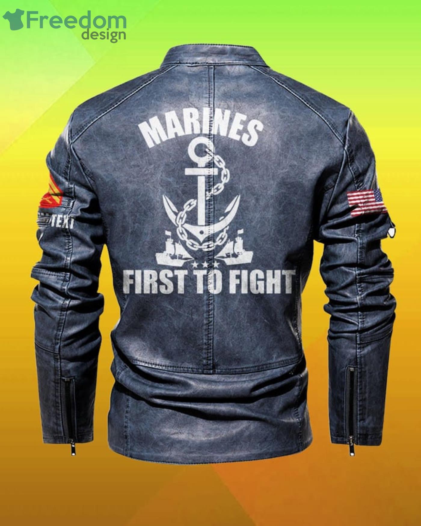 Cutom Name Marines First To Fight Stand Collar Fleece Leather Jacket Product Photo 3 Cutom Name Marines First To Fight Stand Collar Fleece Leather Jacket Product Photo 3