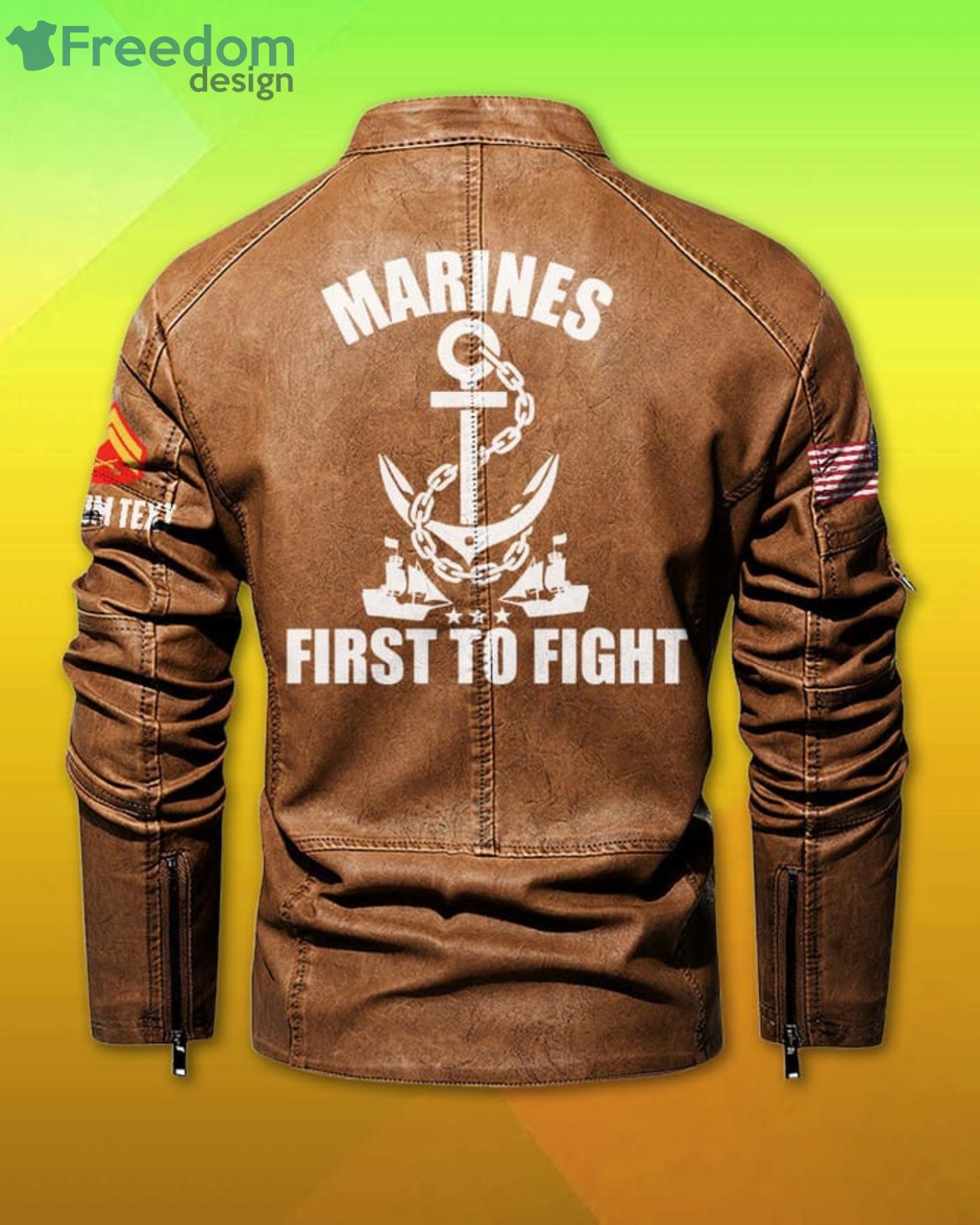 Cutom Name Marines First To Fight Stand Collar Fleece Leather Jacket Product Photo 5 Cutom Name Marines First To Fight Stand Collar Fleece Leather Jacket Product Photo 5