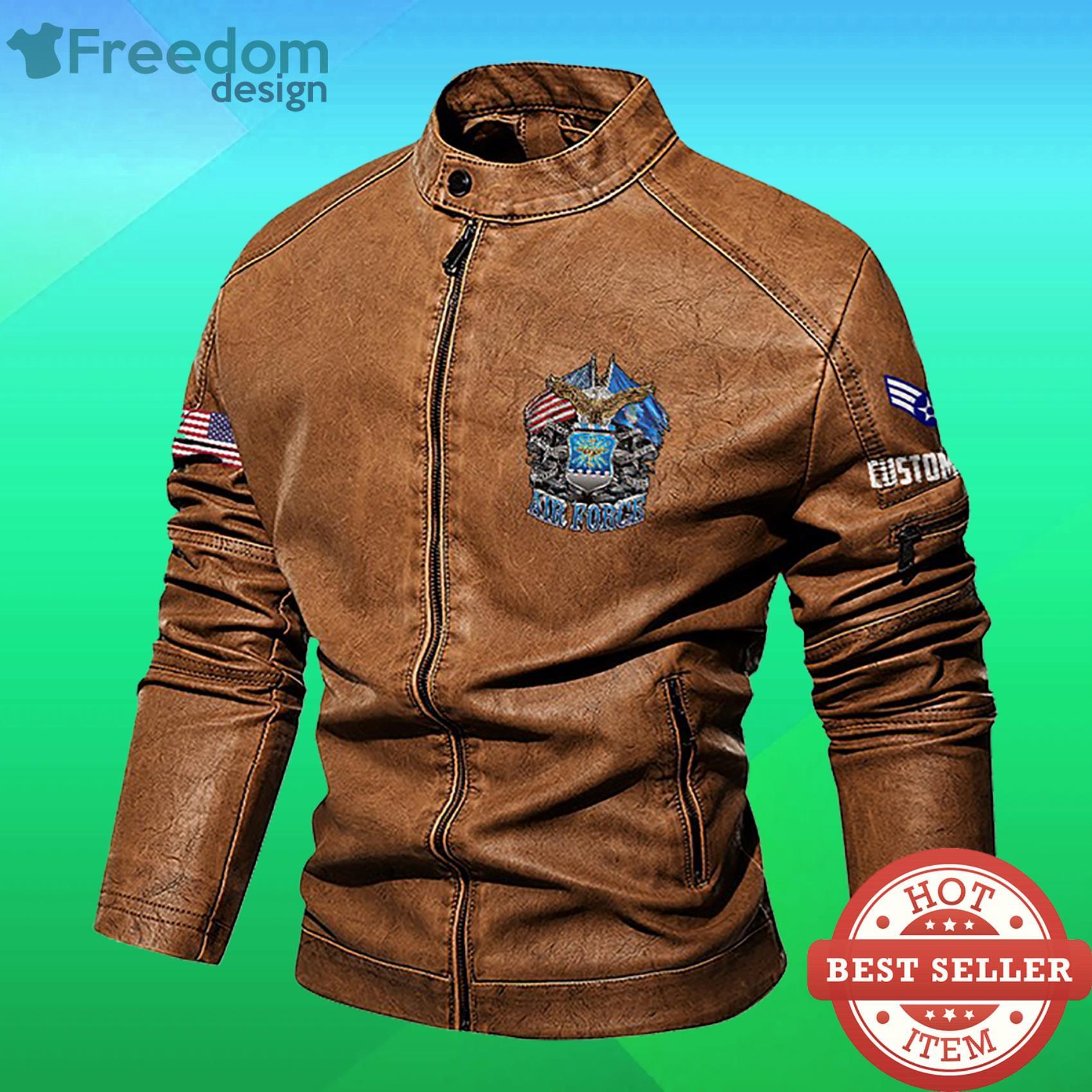 Cutom Name Us Air Force Stand Collar Fleece Leather Jacket