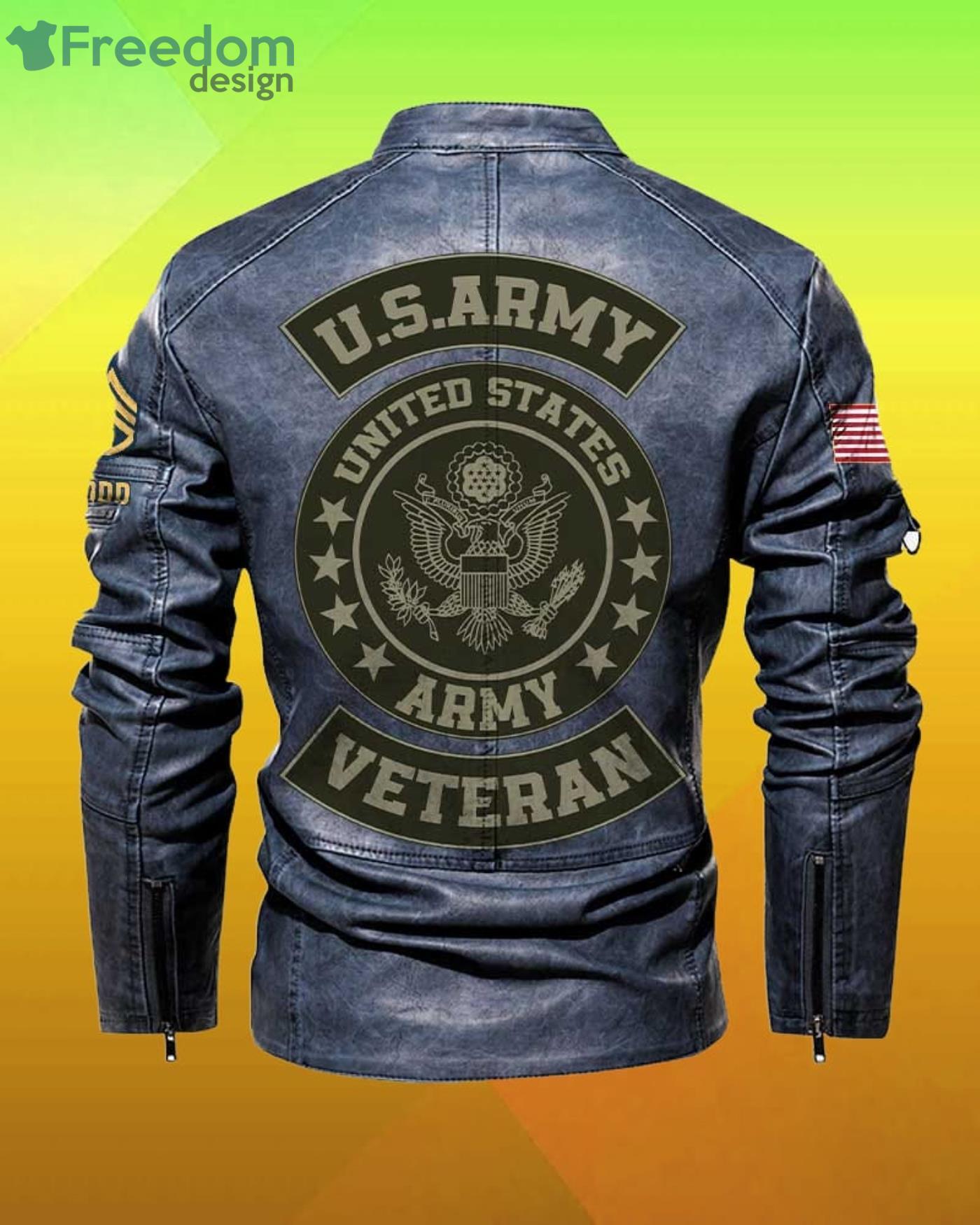 Cutom Name Us Army Veteran Motor Fleece Leather Jacket - Freedomdesign