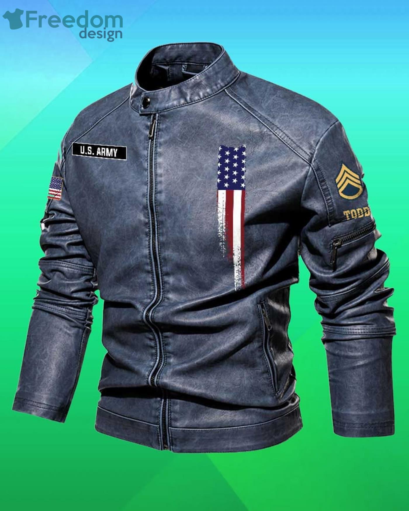 Cutom Name Us Army Veteran Motor Fleece Leather Jacket - Freedomdesign