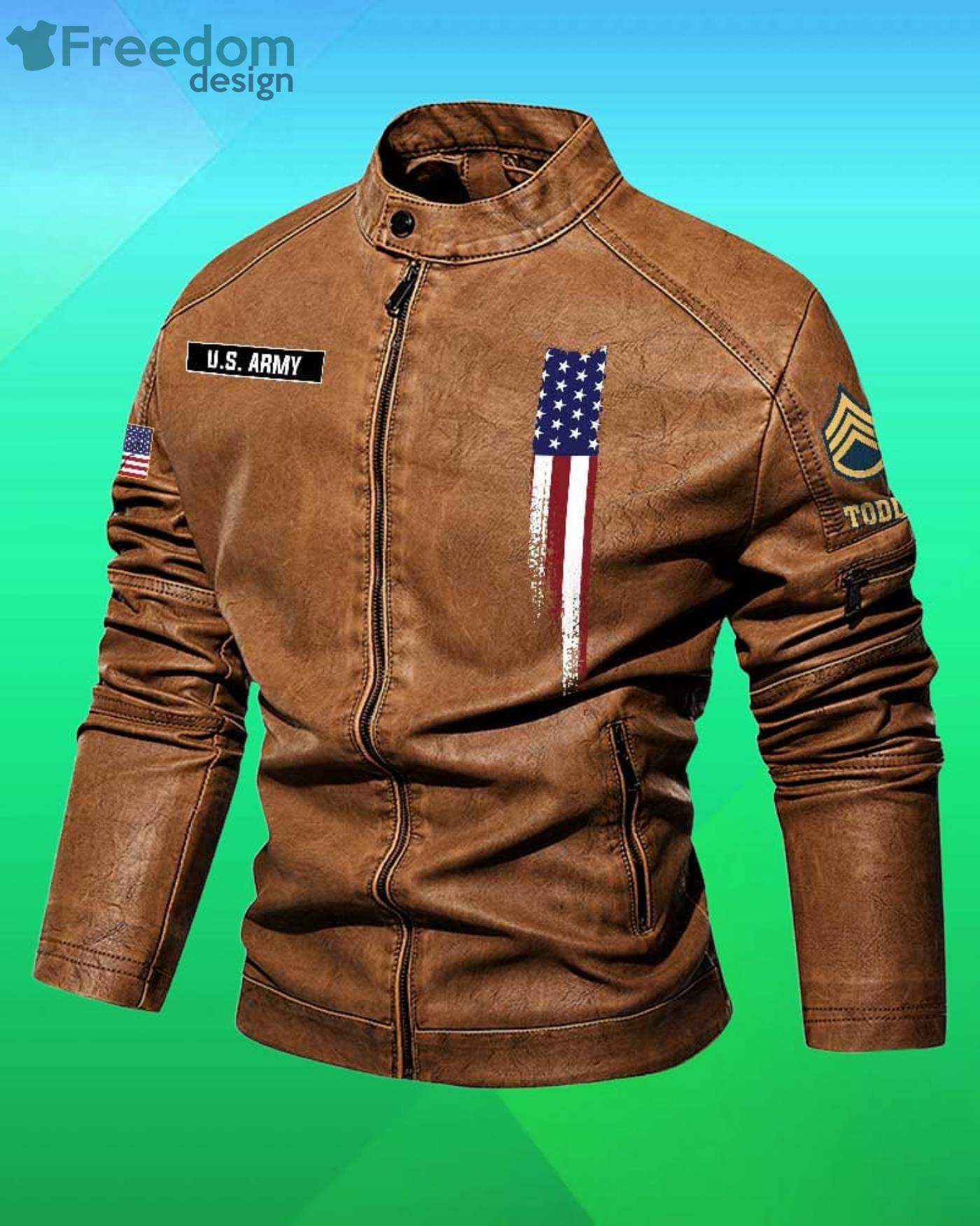 Cutom Name Us Army Veteran Motor Fleece Leather Jacket - Freedomdesign