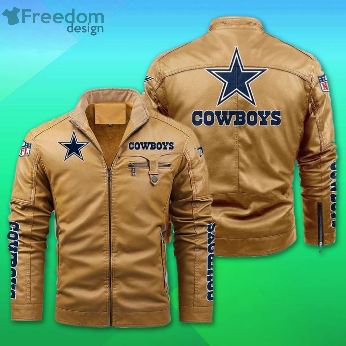 Dallas Cowboys NFL Custom Name Motor Fleece Leather Jackets