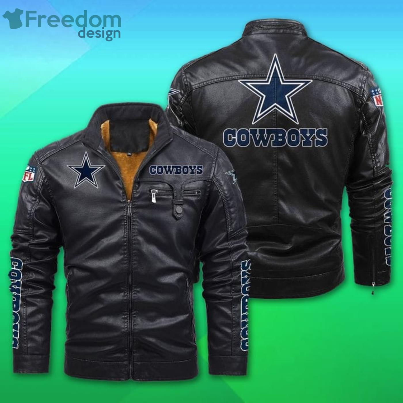 Dallas Cowboys NFL Custom Name Motor Fleece Leather Jackets