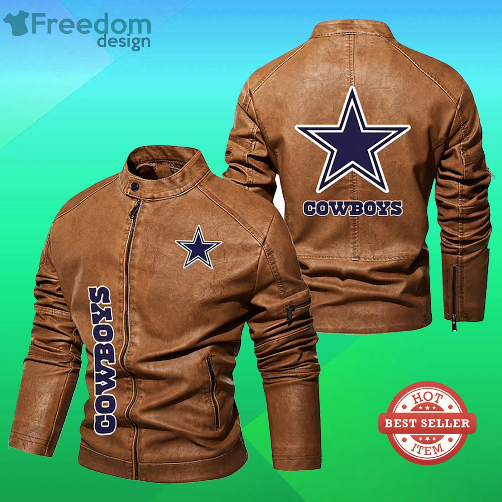 Dallas Cowboys NFL Fans Brown Black Leather Jacket - Freedomdesign