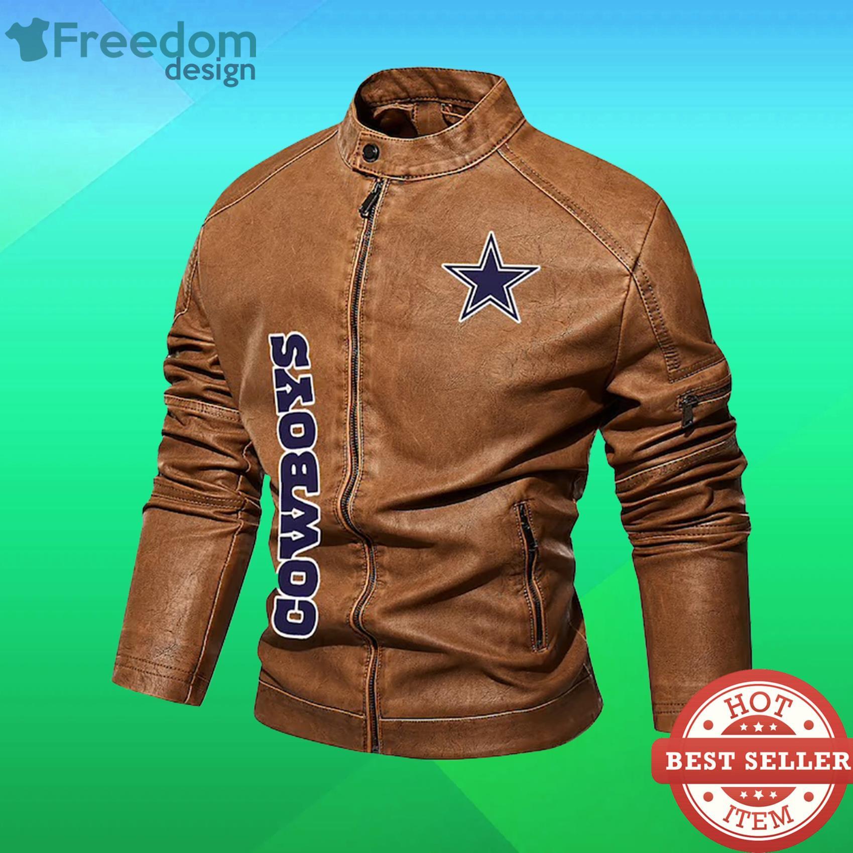 Dallas Cowboys NFL Custom Name Motor Fleece Leather Jackets