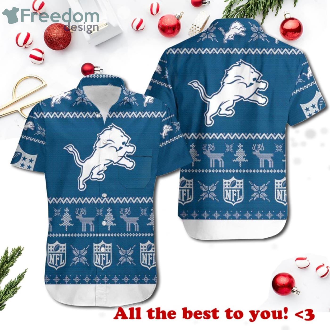 Detroit Lions Christmas Ugly Pattern 3D Hawaiian Shrit Product Photo 1 Detroit Lions Christmas Ugly Pattern 3D Hawaiian Shrit Product Photo 1