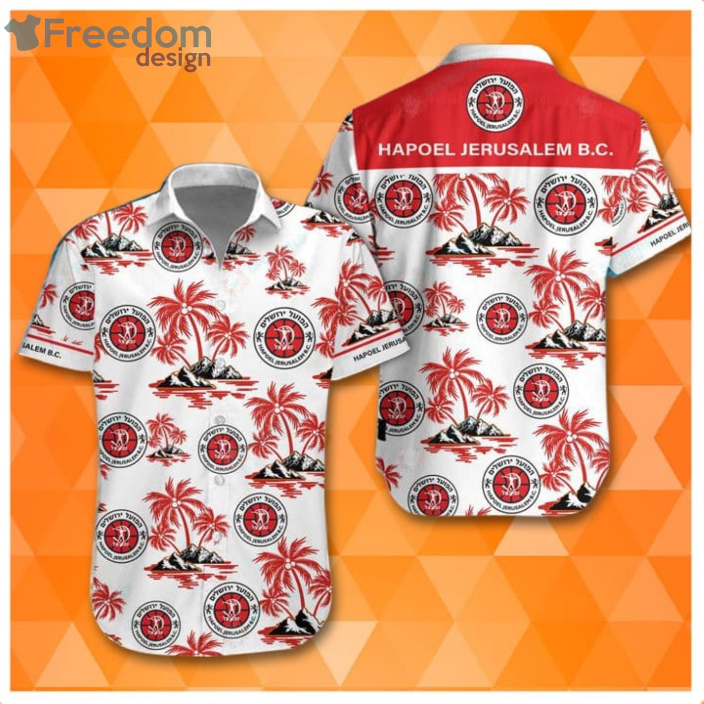Hapoel Jerusalem B.C Super League And Palm Tree Pattern Hawaiian Shirt Product Photo 1