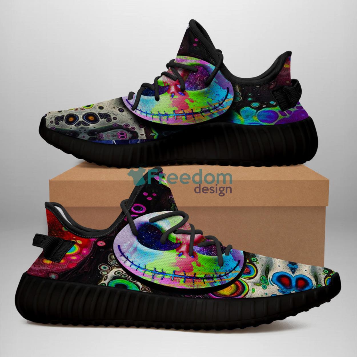 Jack Skellington Face Colorful Halloween Yeezy Shoes Product Photo 2