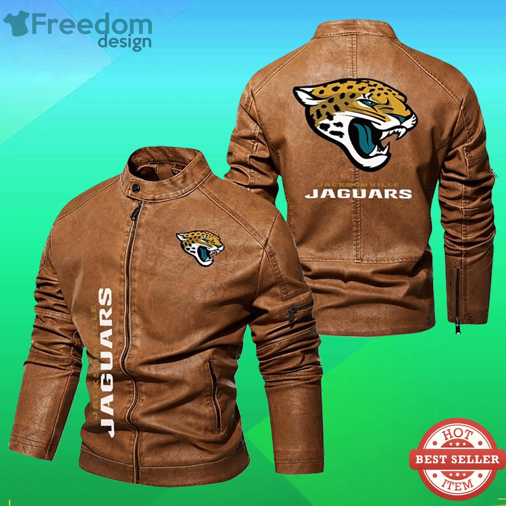 Jacksonville Jaguars Logo NFL Brown Black Leather Jacket - Freedomdesign