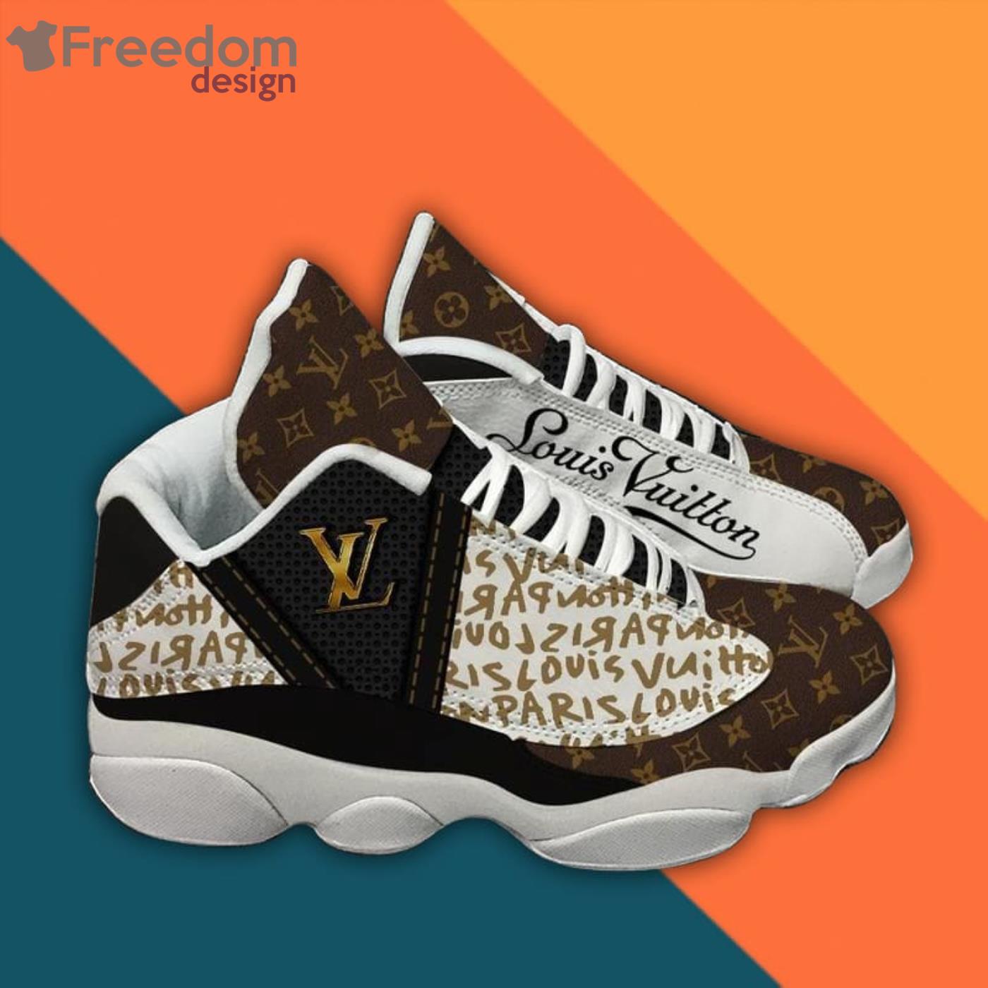 Louis Vuitton Gold Logo Pattern Air Jordan 13 Sneaker Shoes - Freedomdesign