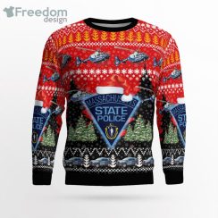 Massachusetts State Police Ford Police Interceptor Utility And Eurocopter Christmas Sweater Product Photo 2