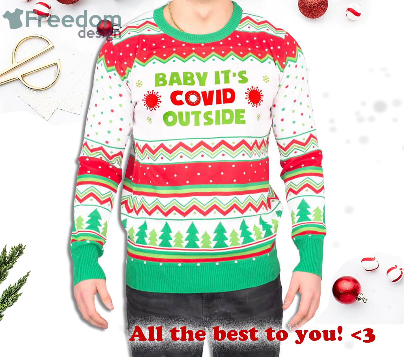 Merry Christmas Baby It's Covid Outside Ugly Sweater Product Photo 1