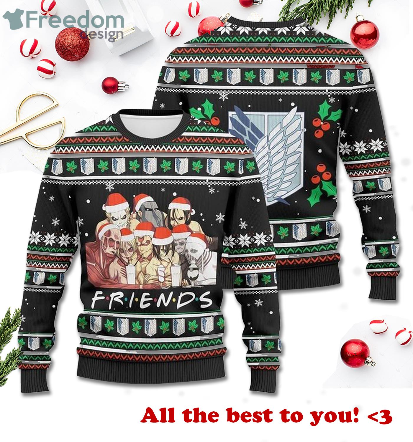 Merry Xmas Nine Titans Friends Ugly Christmas Sweater Product Photo 1