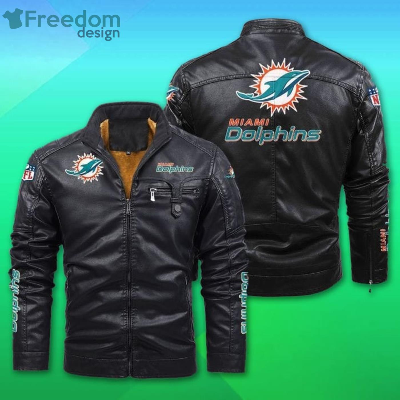 Miami Dolphins Fleece Leather Jacket - Freedomdesign