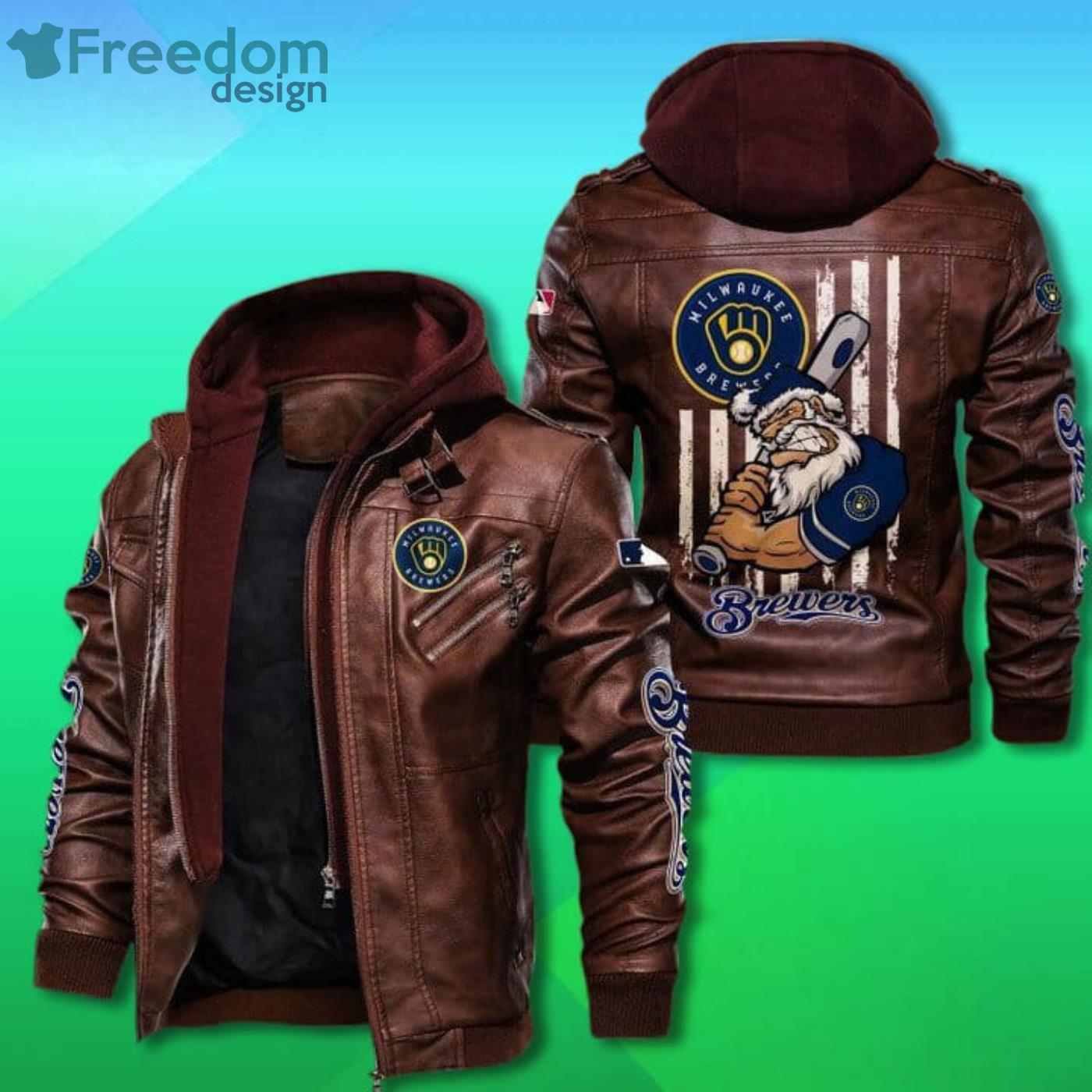 Milwaukee Brewers Angry Santa Claus 2D Trending Leather Jacket image Milwaukee Brewers Angry Santa Claus 2D Trending Leather Jacket Product Photo 2