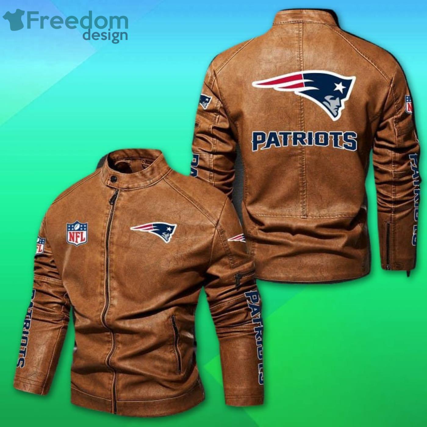 New England Patriots Logo NFL Brown Black Leather Jacket - Freedomdesign