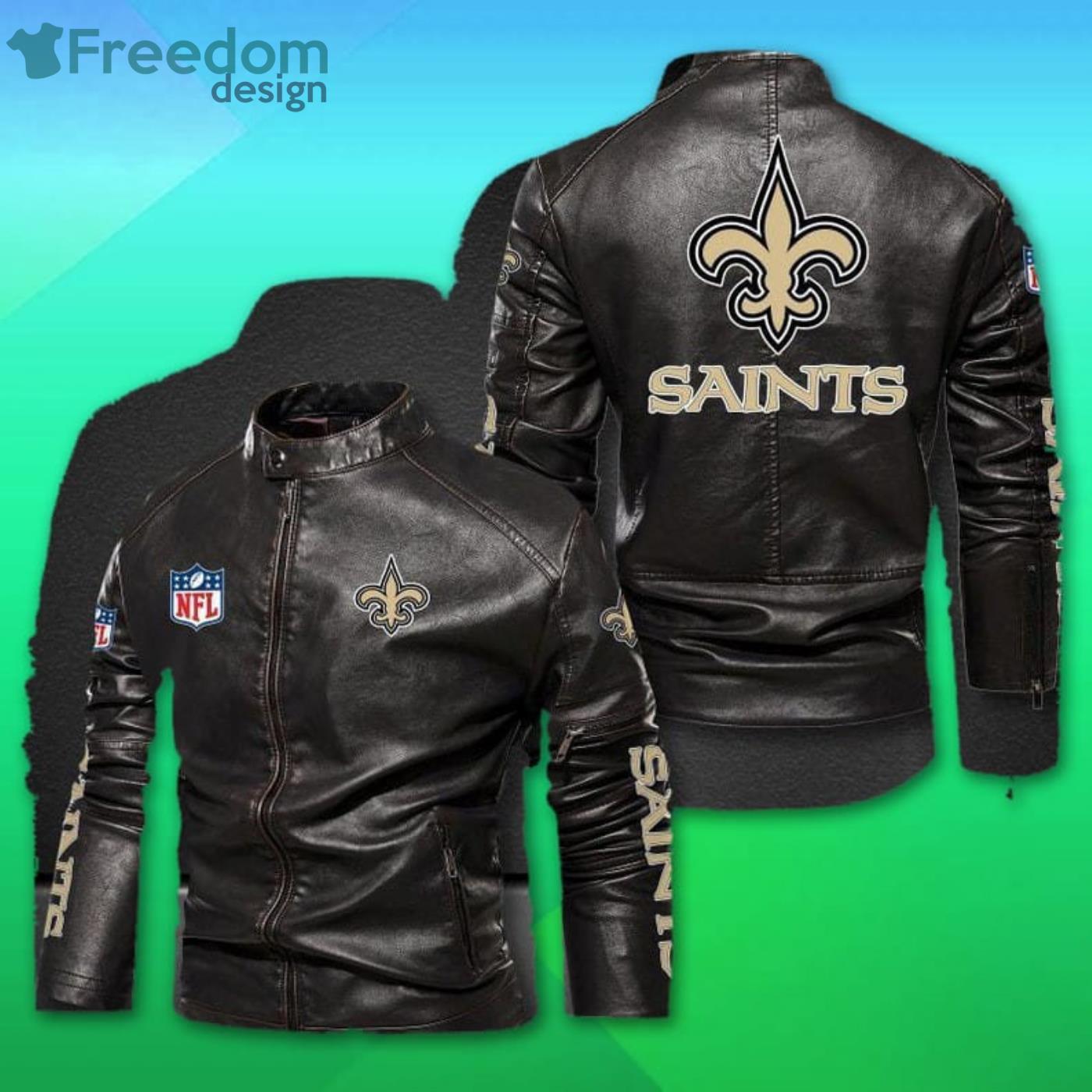 New Orleans Saints NFL Motor Fleece Leather Jacket - Freedomdesign