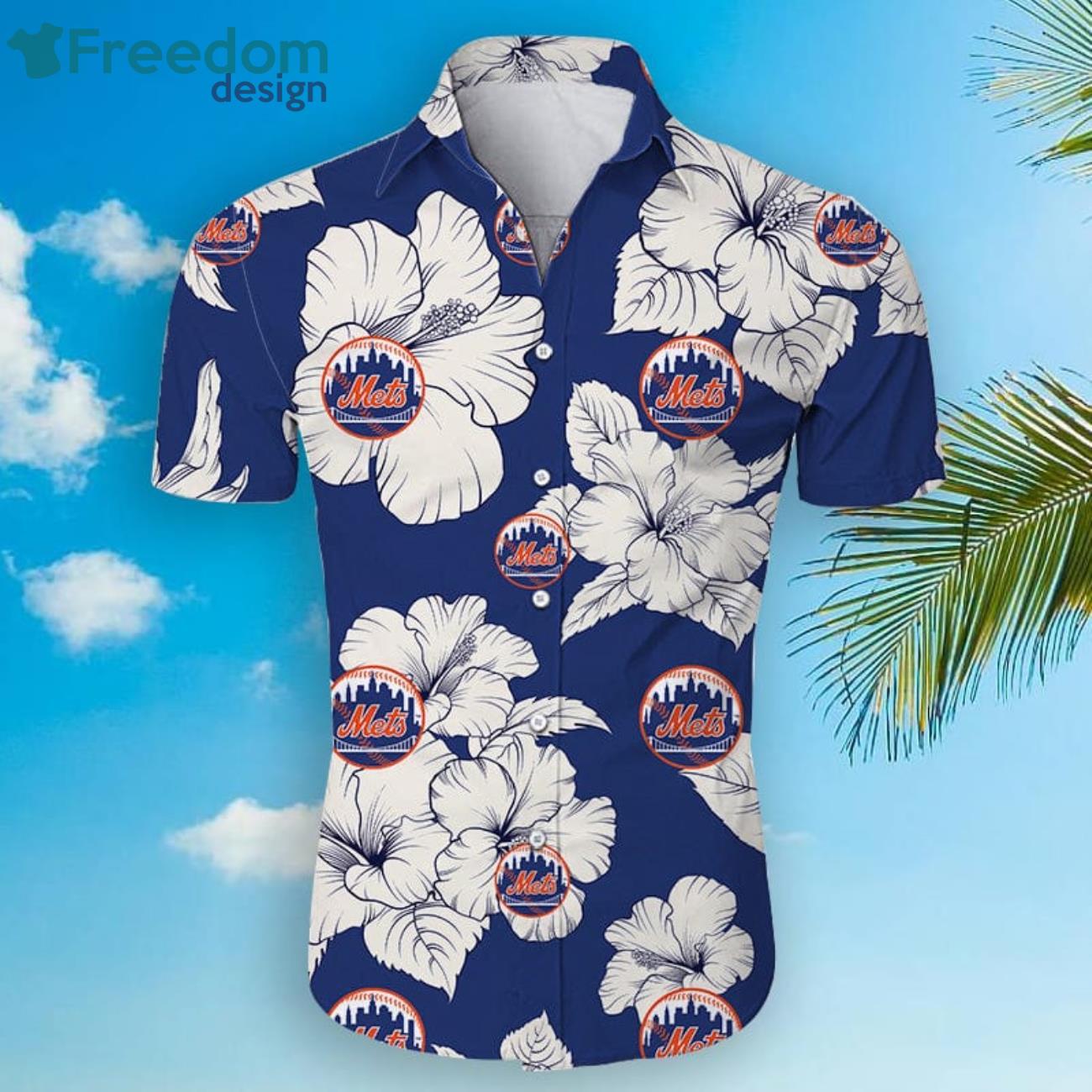 New York Mets White Flower Hawaiian Shirt Product Photo 1 New York Mets White Flower Hawaiian Shirt Product Photo 1