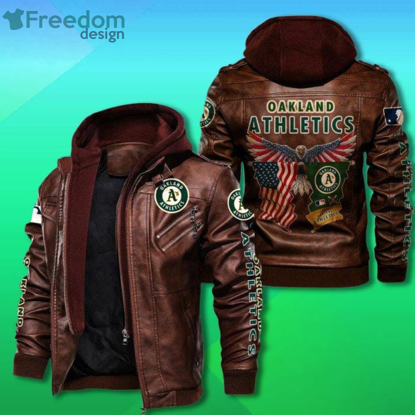Oakland Athletics Eagle American Flag Leather Jacket image Oakland Athletics Eagle American Flag Leather Jacket Product Photo 2