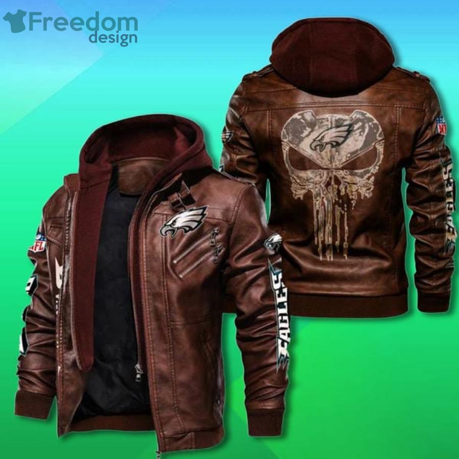 Philadelphia Eagles Logo NFL Brown Black Leather Jacket - Freedomdesign